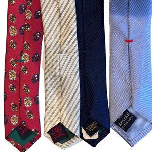 Tommy Hilfiger 100% Silk Tie Necktie Stripe Geo Red Blue Gold 3.5" Lot of 4